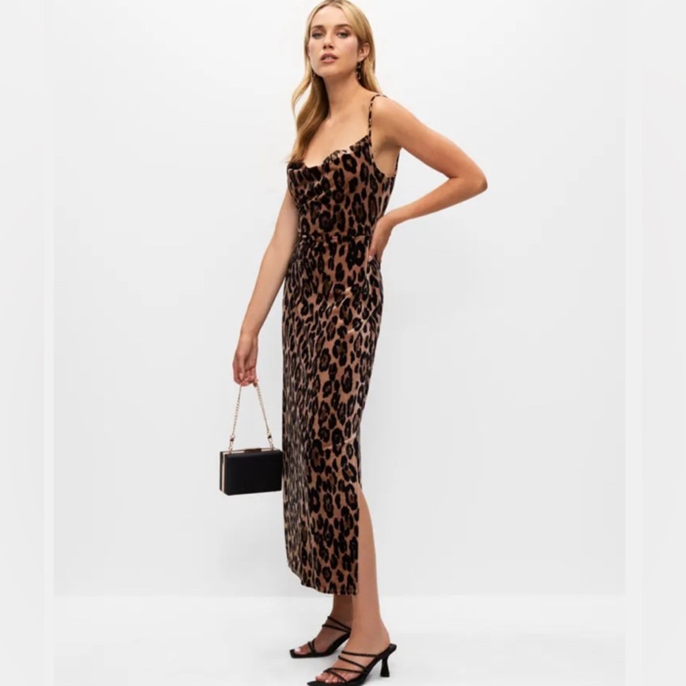 Leopard print stretch velvet Taylor dress woman’s size 6 new brown tan black